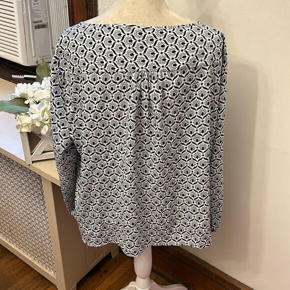 Alex Marie navy white button front tie waist long sleeve blouse Size XL EUC - Picture 7 of 11